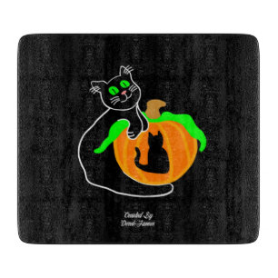 Schwarze Katze-Kürbis-Glas-Schneidbrett Schneidebrett