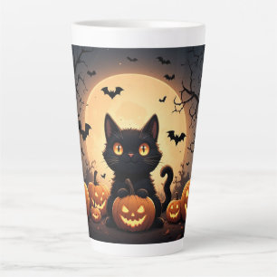 Schwarze Katze Kürbis Halloween Mond Nacht 🐈‍⬛ Milchtasse