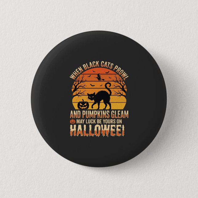 Schwarze Katze Kürbis Halloween Vektordesign Button (Vorderseite)