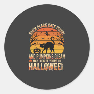 Schwarze Katze Kürbis Halloween Vektordesign Runder Aufkleber