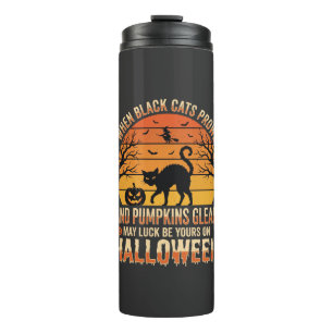 Schwarze Katze Kürbis Halloween Vektordesign Thermosbecher