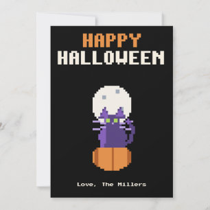 Schwarze Katze Kürbis Pixel Art Halloween Karte