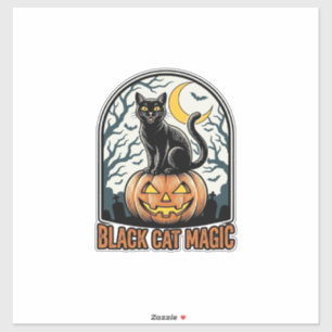Schwarze Katze Kürbis Vintage Halloween Gravur_1 Aufkleber