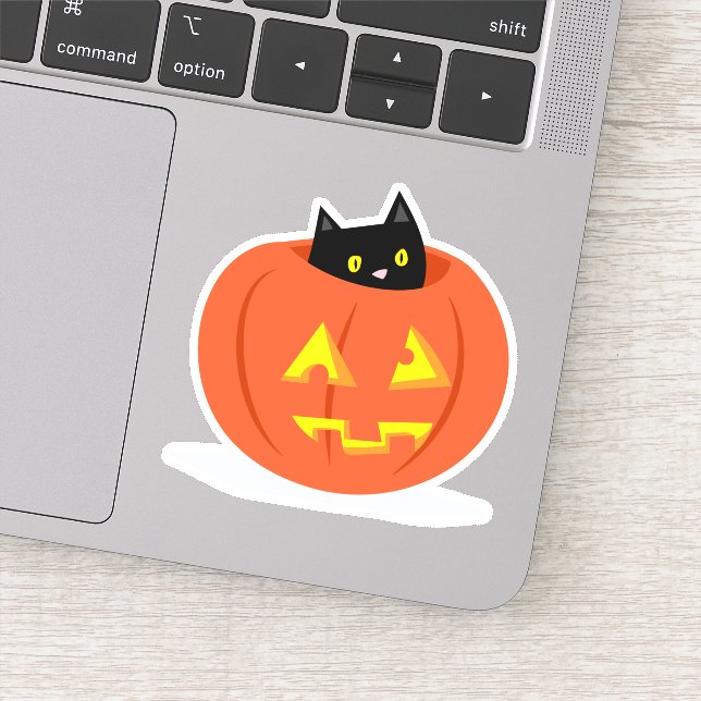 Schwarze Katze Kürbislaterne Halloween Illustratio Aufkleber (Detail)