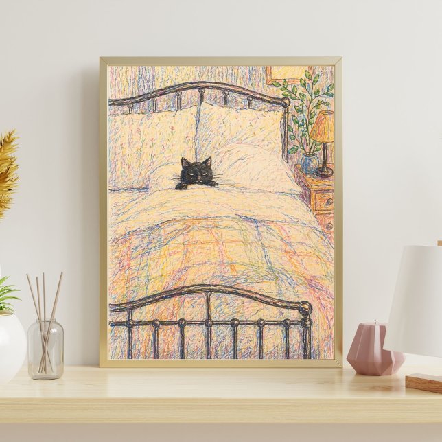 Schwarze Katze Kuschelbett Illustration Poster (Von Creator hochgeladen)