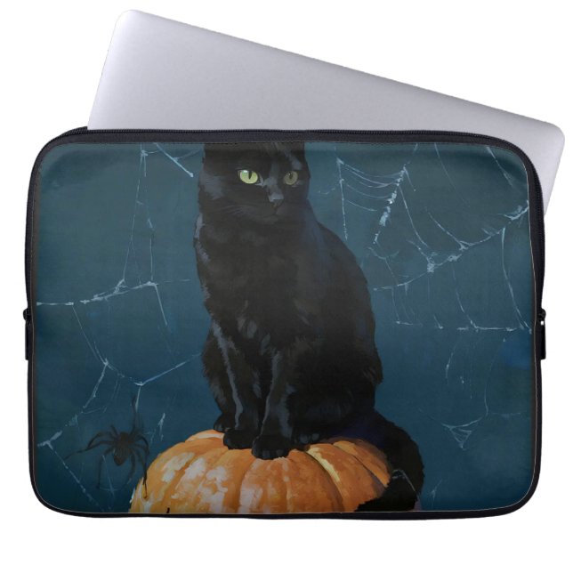 Schwarze Katze Laptopschutzhülle (Vorderseite)