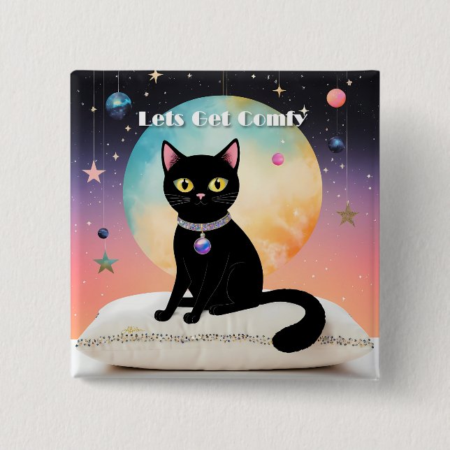 Schwarze Katze - Lass uns es uns gemütlich machen Button (Vorderseite)
