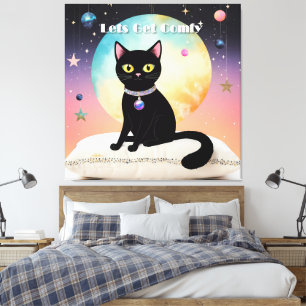 Schwarze Katze - Lass uns es uns gemütlich machen Leinwanddruck