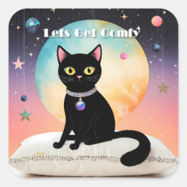 Schwarze Katze - Lass uns es uns gemütlich machen Quadratischer Aufkleber