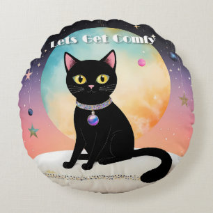 Schwarze Katze - Lass uns es uns gemütlich machen Rundes Kissen