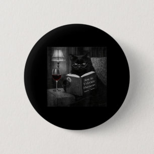 Schwarze Katze liest Buch Lustiges Retro-Katzenfot Button