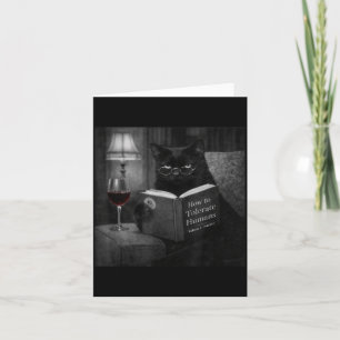 Schwarze Katze liest Buch lustiges Retro-Katzenfot Karte
