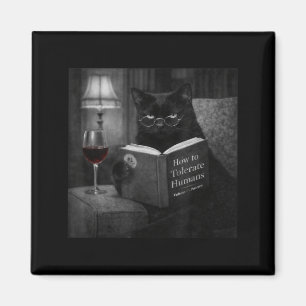 Schwarze Katze liest Buch Lustiges Retro-Katzenfot Magnet