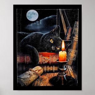 Schwarze Katze liest Bücher Hexenritual Poster
