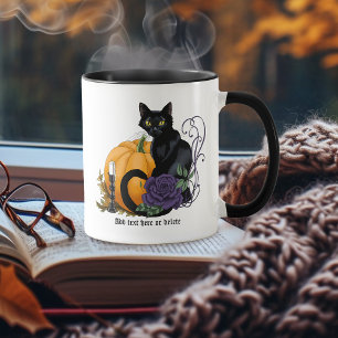 Schwarze Katze Lila Rose Kürbis Herbst Tasse