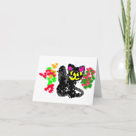Schwarze Katze Linie Herbst Karte