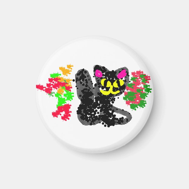 Schwarze Katze Linie Herbst  Magnet (Vorne)