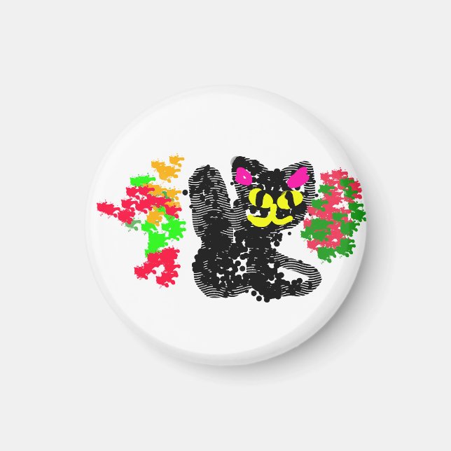 Schwarze Katze Linie Herbst  Magnet (Vorne)