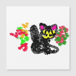 Schwarze Katze Linie Herbst Magnetkarte