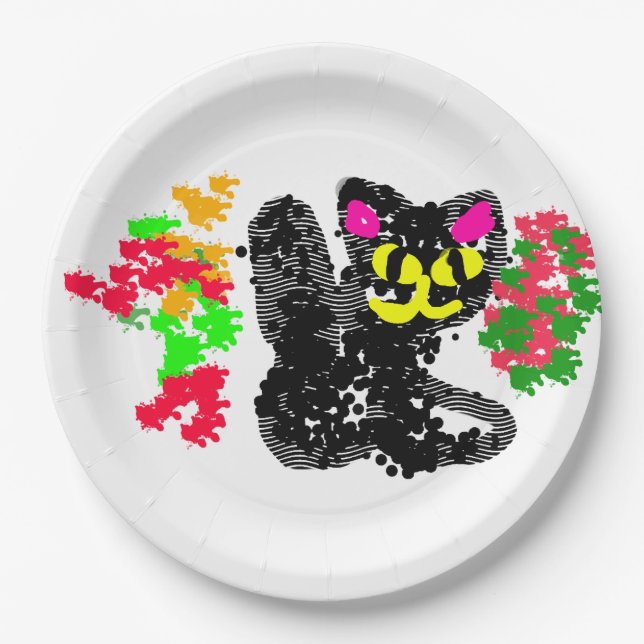 Schwarze Katze Linie Herbst  Pappteller (Vorderseite)