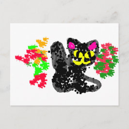 Schwarze Katze Linie Herbst Postkarte