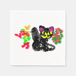 Schwarze Katze Linie Herbst Serviette