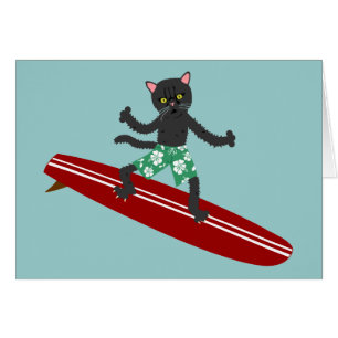Schwarze Katze Longboard Surfer