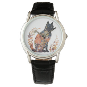 Schwarze Katze Lover Kostüme Flora Blume Beängstig Armbanduhr