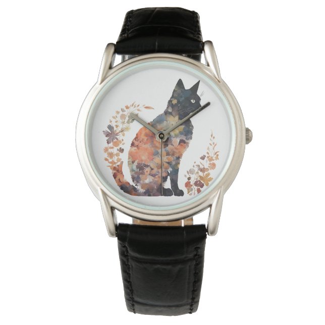 Schwarze Katze Lover Kostüme Flora Blume Beängstig Armbanduhr (Vorderseite)
