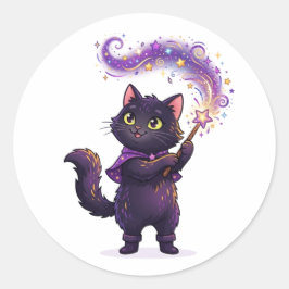 Schwarze Katze Magier Hexenmeister Halloween Runder Aufkleber