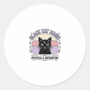 Schwarze Katze Magische Katze Schwarze Katze Vinta Runder Aufkleber