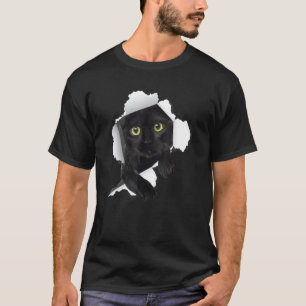 Schwarze Katze Mama Papa schwarze Katze zerrissene T-Shirt