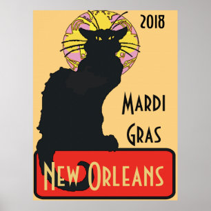 Schwarze Katze, Mardi Gras, Text bearbeiten Poster