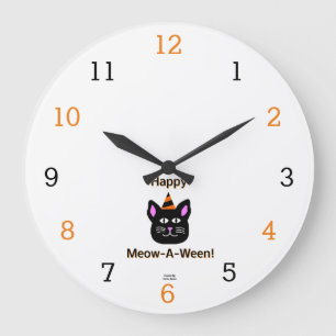 Schwarze Katze Meow-A-Ween Acryl-Wanduhr Große Wanduhr