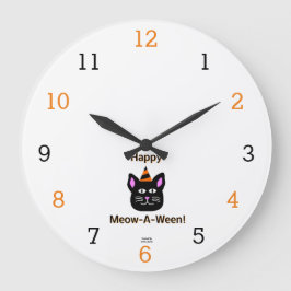 Schwarze Katze-Meow-A-Ween-Acrylmauer-Uhr Große Wanduhr