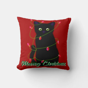 Schwarze Katze Meowy Weihnachten roten Tinkeln Lic Kissen
