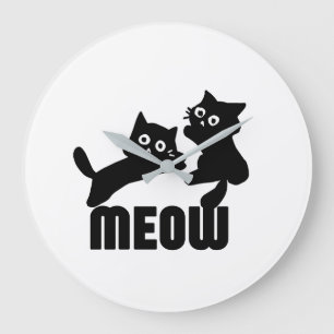 schwarze Katze, miau Große Wanduhr