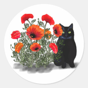 Schwarze Katze mit Aufklebern für Pflücke Runder Aufkleber