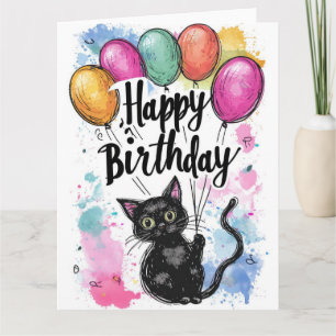 Schwarze Katze mit Ballons Karte