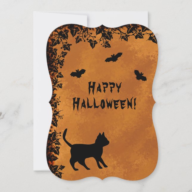 Schwarze Katze mit Bat, glückliches Halloween Einladung (Vorderseite)