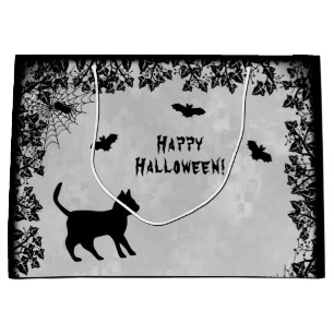 Schwarze Katze mit Bat , Glückliches Halloween! Große Geschenktüte