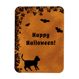 Schwarze Katze mit Bat, glückliches Halloween Magnet