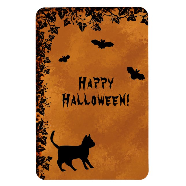 Schwarze Katze mit Bat, glückliches Halloween Magnet (Vertikal)