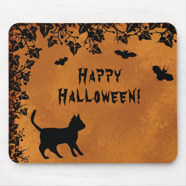 Schwarze Katze mit Bat, glückliches Halloween Mousepad (Vorne)