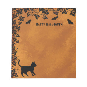 Schwarze Katze mit Bat, glückliches Halloween Notizblock