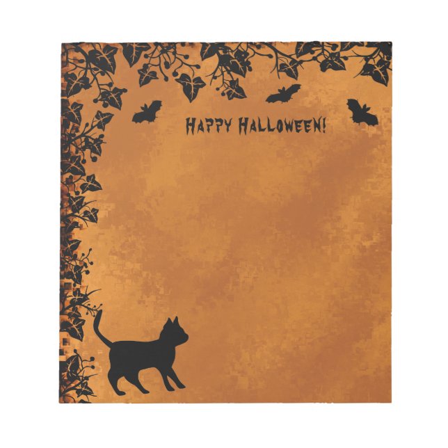 Schwarze Katze mit Bat, glückliches Halloween Notizblock (Vorderseite)