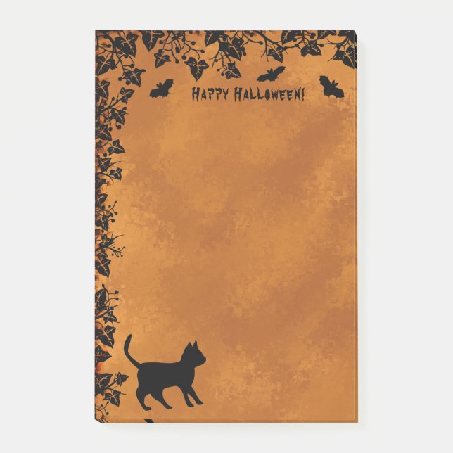 Schwarze Katze mit Bat, glückliches Halloween Post-it Klebezettel (Vorderseite)