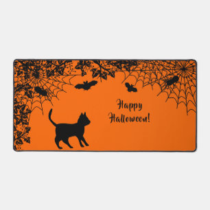 Schwarze Katze mit Bat, glückliches Halloween Schreibtischunterlage