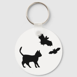 Schwarze Katze mit Bat Schlüsselanhänger