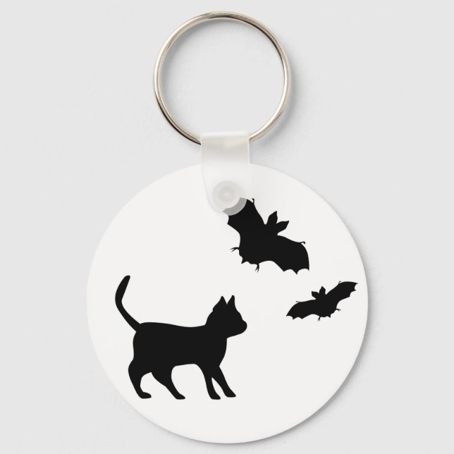 Schwarze Katze mit Bat Schlüsselanhänger (Vorderseite)